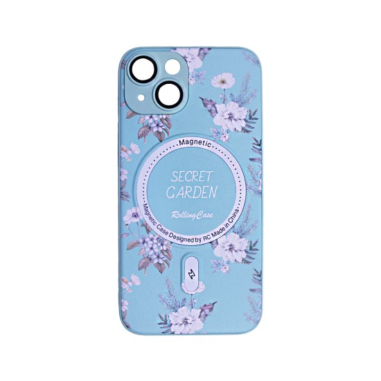 Capa Magnetic com Desenho De Flores para Apple iPhone 14 Roxo